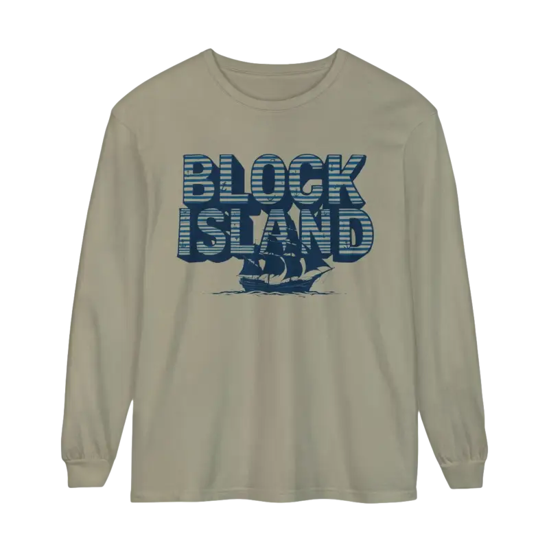 Long-sleeved unisex Block Island graphic shirt for coastal lovers