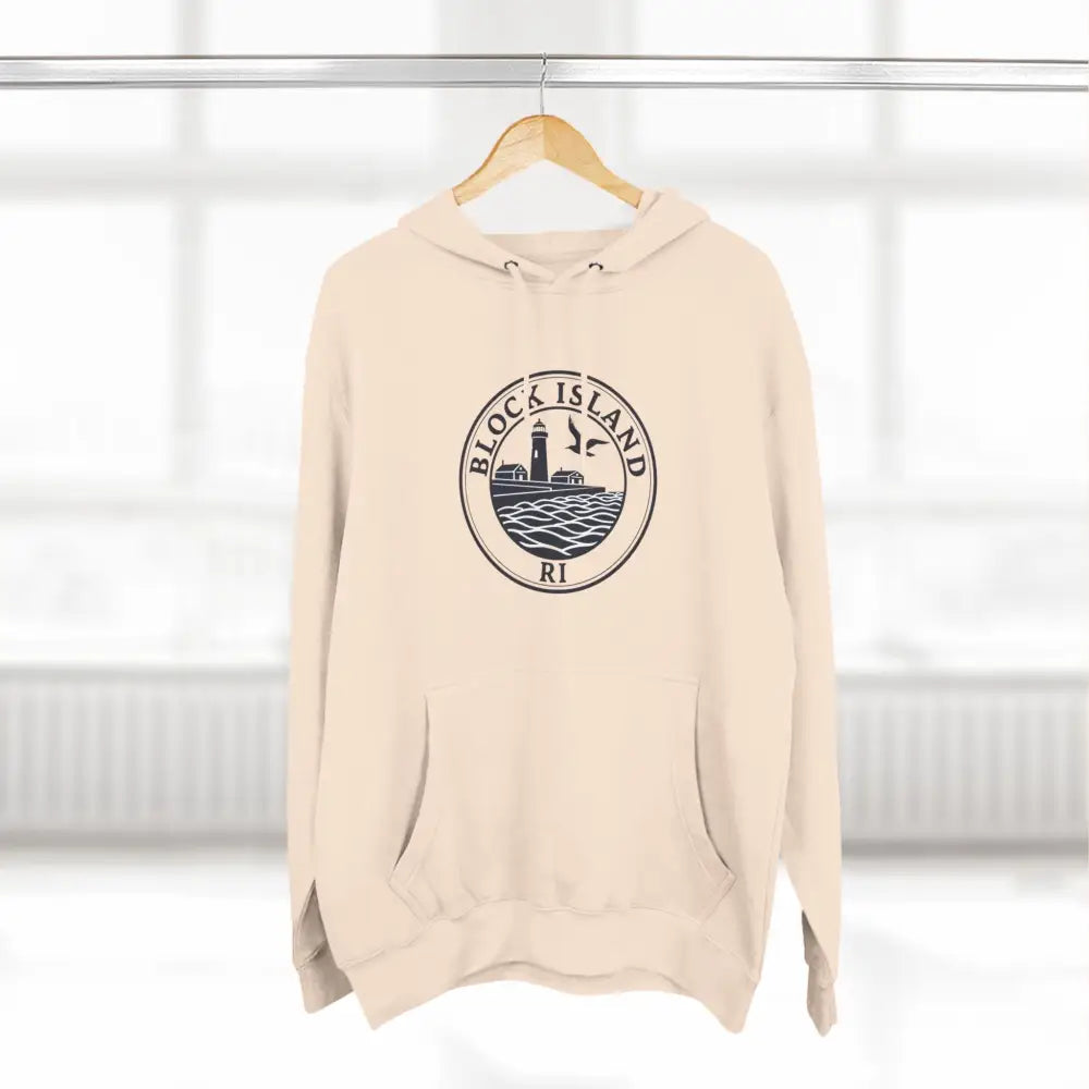 Beige Block Island North Light Unisex Fleece Hoodie featuring a unique design