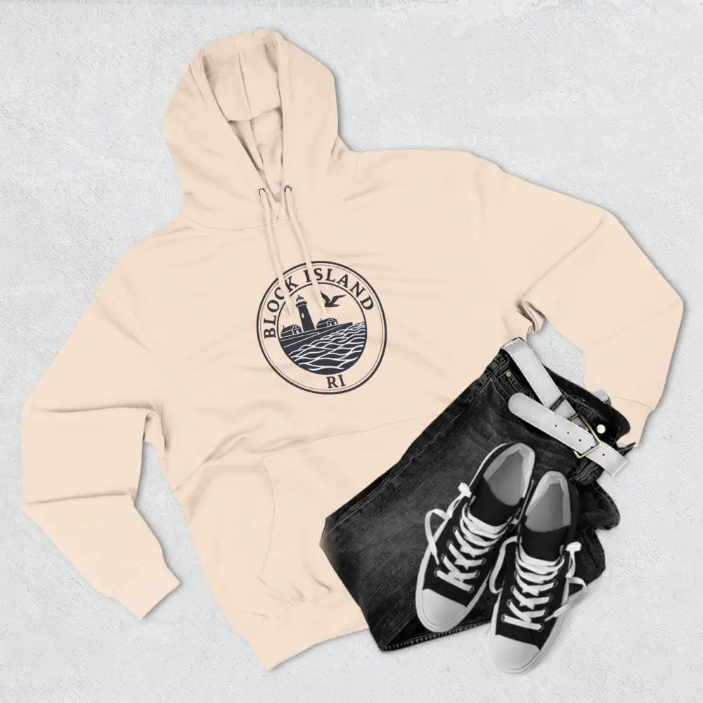 Beige Block Island North Light Unisex Fleece Hoodie featuring distinctive design