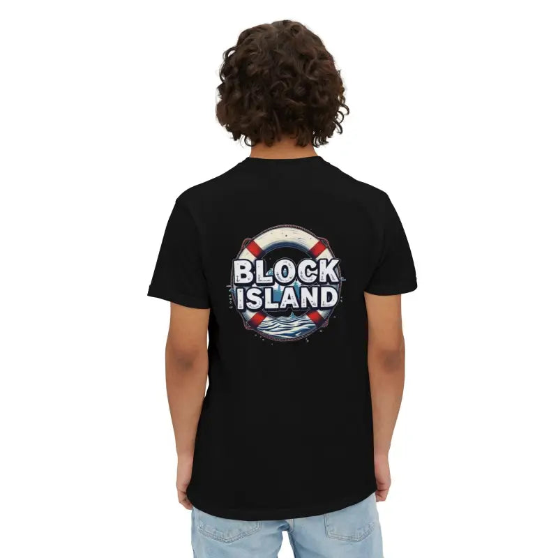 Black T-shirt featuring Block Island graphic, perfect for casual summer vibes