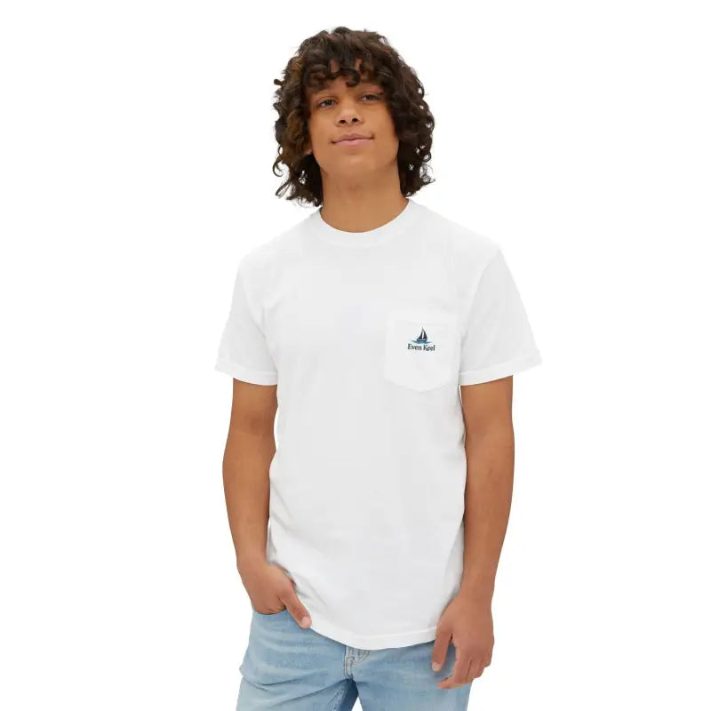 White Block Island Pocket T-Shirt showcasing casual summer vibe for versatile styling