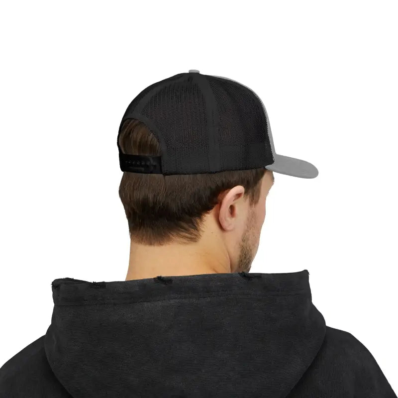 Black and gray Block Island Porkchop Snapback Trucker Cap for stylish outdoor wear