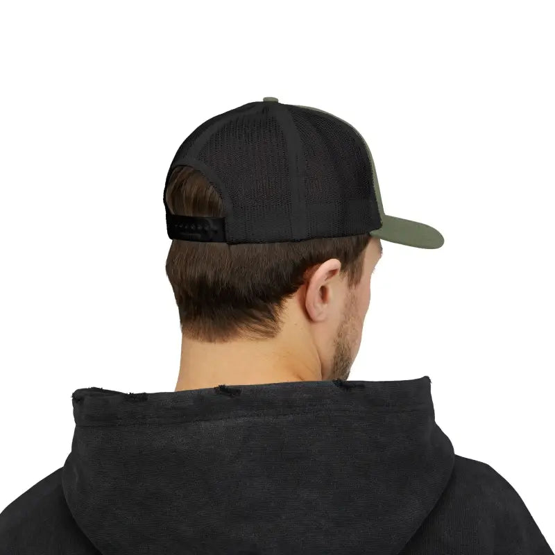 Black and green Block Island Porkchop Snapback Trucker Cap displayed stylishly