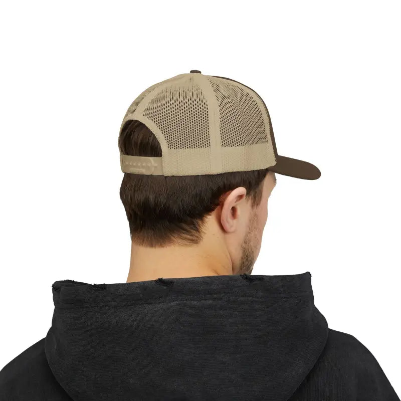Brown and tan Block Island Porkchop Snapback Trucker Cap displayed on a white background