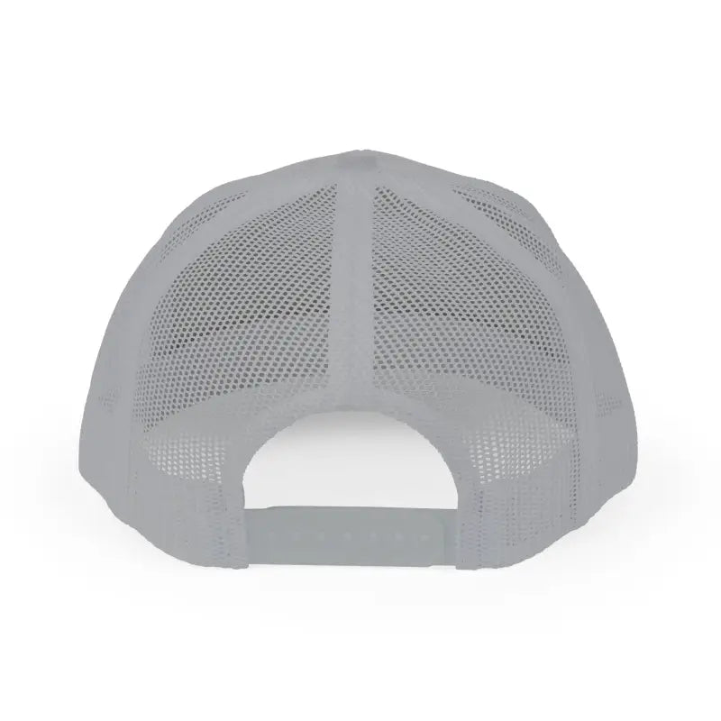 Gray mesh baseball cap featuring Block Island Porkchop Snapback Trucker Cap design
