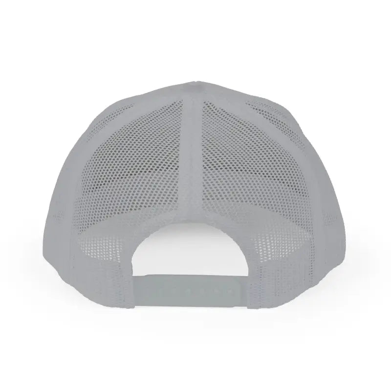 Gray mesh baseball cap featuring Block Island Porkchop Snapback Trucker Cap design