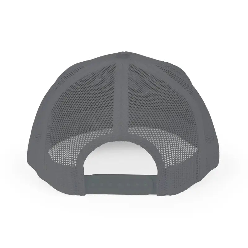 Gray mesh back baseball cap featuring Block Island Porkchop Snapback Trucker design