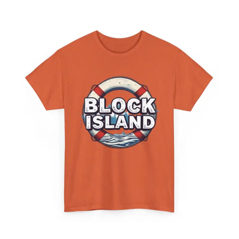 Orange Block Island design unisex cotton t-shirt for casual wear