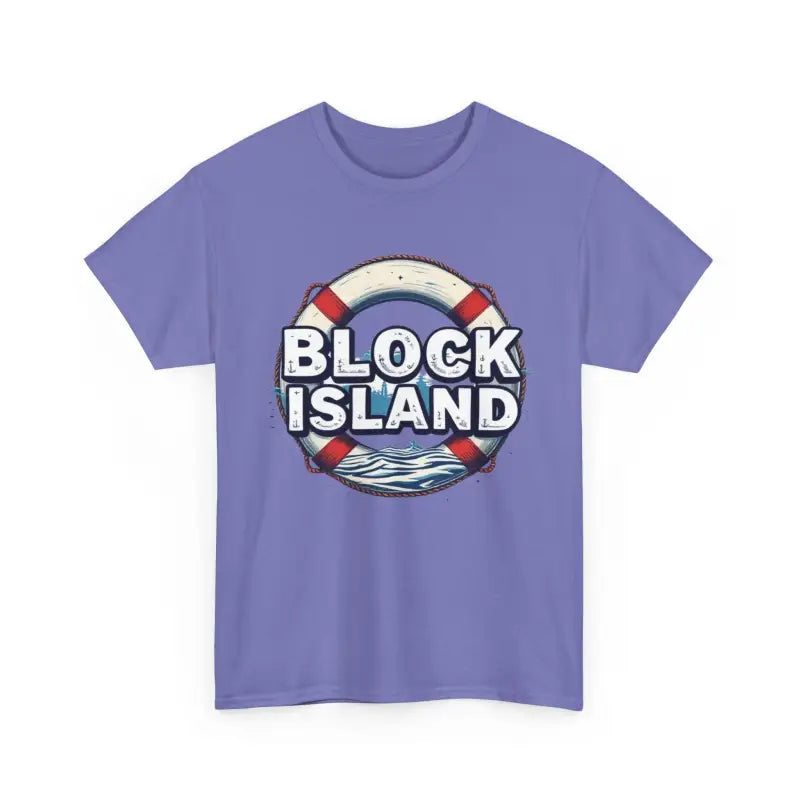 Purple Block Island Unisex Cotton Tee featuring a life preserver design