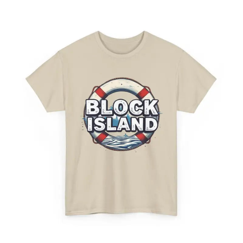 Beige Block Island Unisex Cotton Tee featuring a stylish graphic design