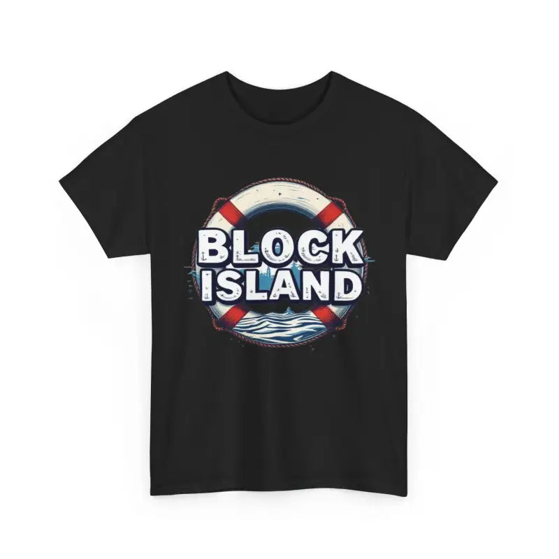 Black unisex cotton tee featuring a Block Island design for stylish casual wear