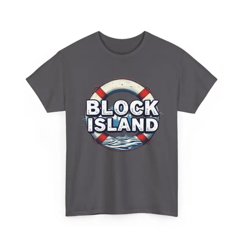 Gray Block Island graphic t-shirt for men and women in a unisex cotton design