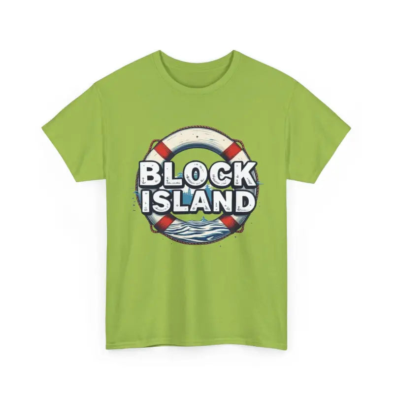 Green unisex cotton tee featuring a Block Island design for casual wear