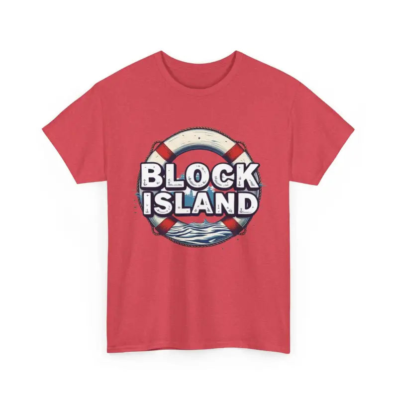 Red t-shirt featuring Block Island graphic from Block Island Unisex Cotton Tee collection