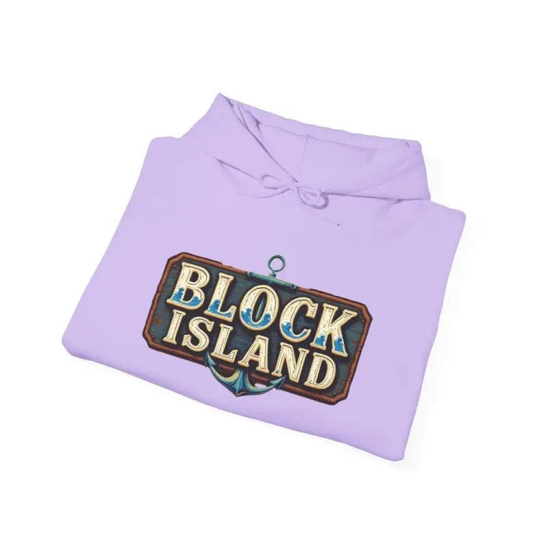 Folded lavender hoodie from Block Island Unisex Heavy Blend Graphic Hoodie collection