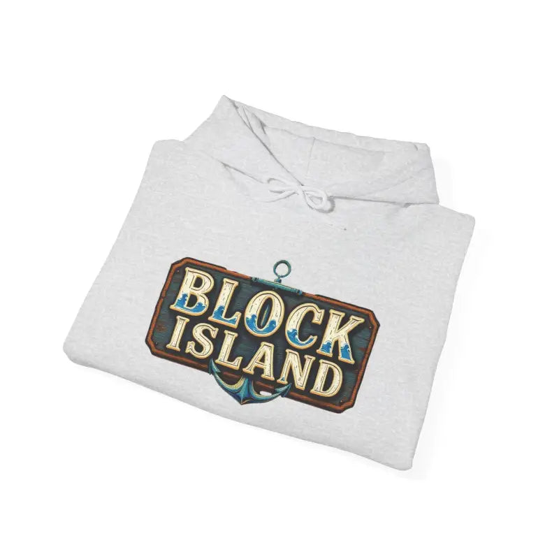 Folded white hoodie from Block Island Unisex Heavy Blend Graphic Hoodie collection