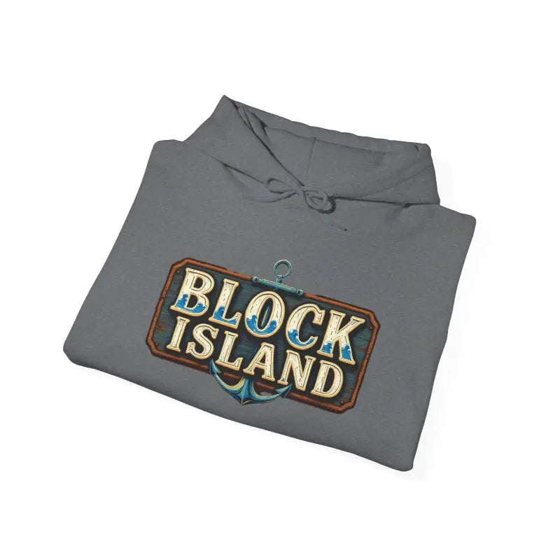 Folded gray hoodie from Block Island Unisex Heavy Blend Graphic Hoodie collection