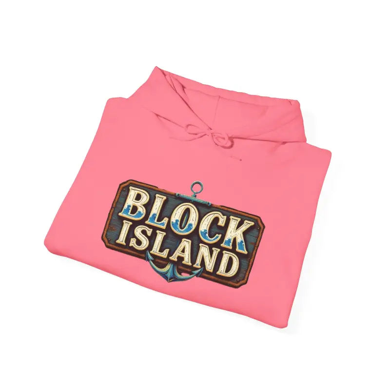 Folded pink hoodie from Block Island Unisex Heavy Blend Graphic Hoodie collection