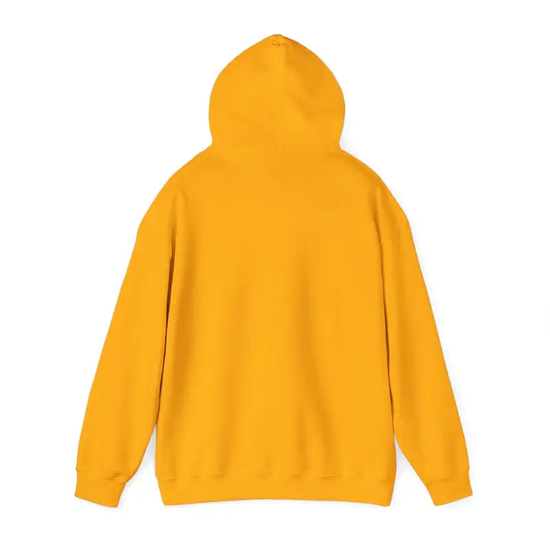 Mustard yellow Block Island Unisex Heavy Blend Graphic Hoodie displayed on a model