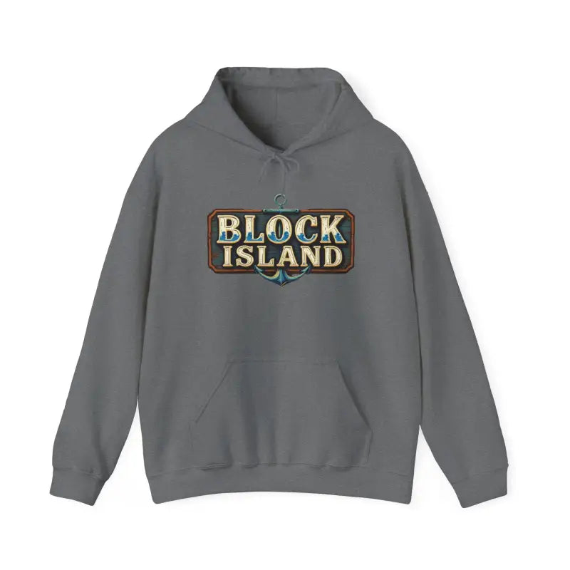 Gray hoodie featuring Block Island graphic from the Block Island Unisex Heavy Blend collection
