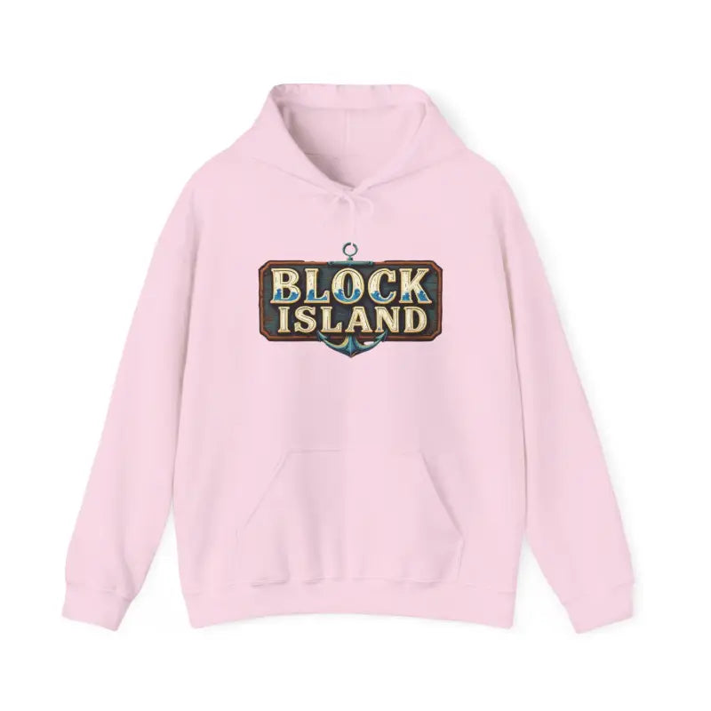 Pink Block Island Unisex Heavy Blend Graphic Hoodie showcasing vibrant design
