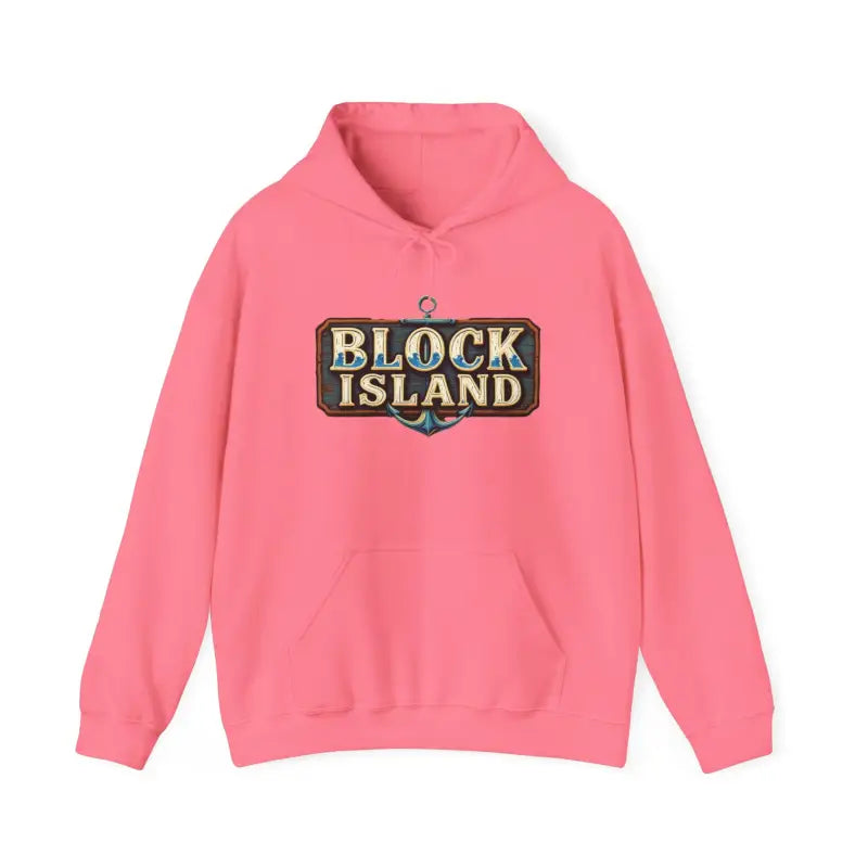 Pink Block Island logo hoodie from the Block Island Unisex Heavy Blend Graphic Hoodie collection