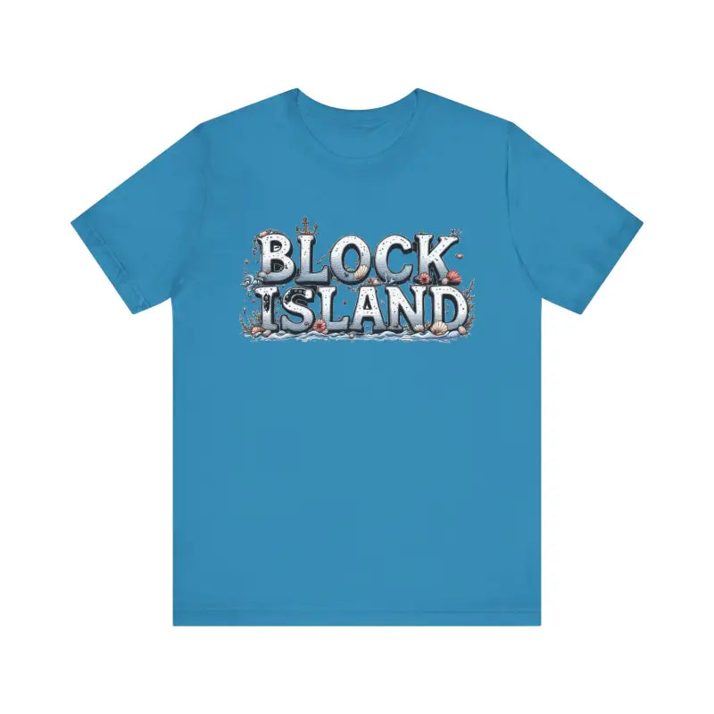 Blue Block Island Unisex Jersey Tee displayed on a neutral background