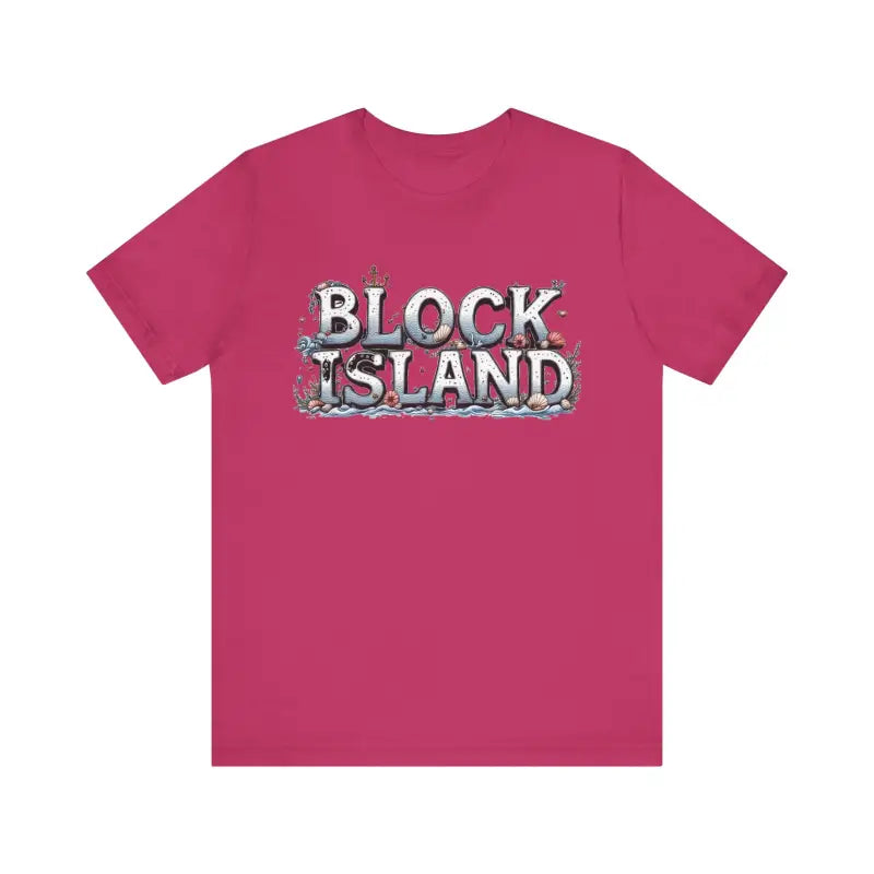 Magenta t-shirt from Block Island Unisex Jersey Tee collection on display