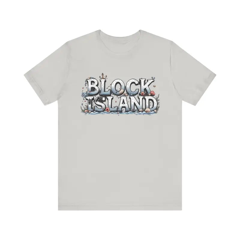 Gray Block Island Unisex Jersey Tee featuring a stylish graphic design