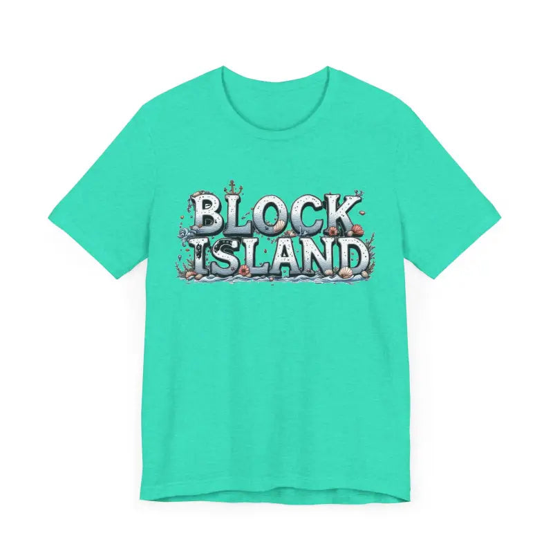 Aqua t-shirt featuring Block Island design from the Block Island Unisex Jersey Tee