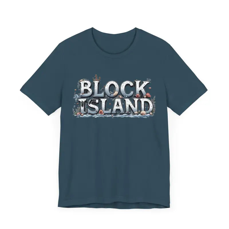 Blue Block Island Unisex Jersey Tee featuring a stylish graphic design