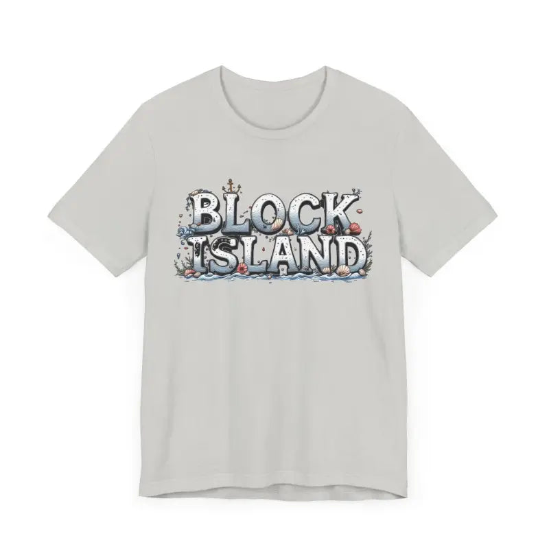 Gray Block Island Unisex Jersey Tee featuring a stylish graphic design