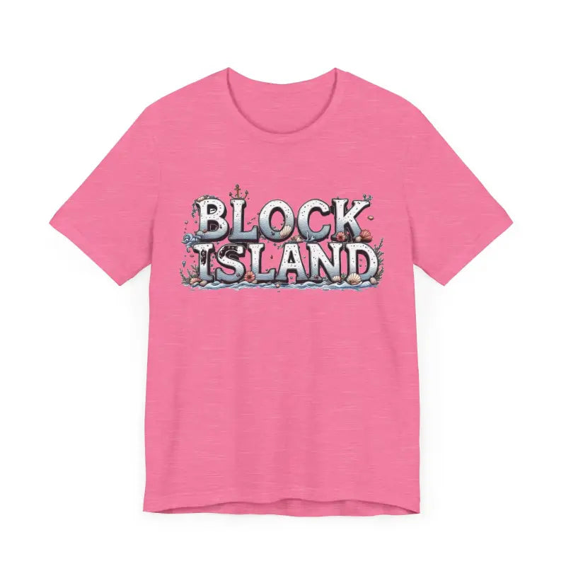 Pink Block Island Unisex Jersey Tee featuring a stylish graphic design