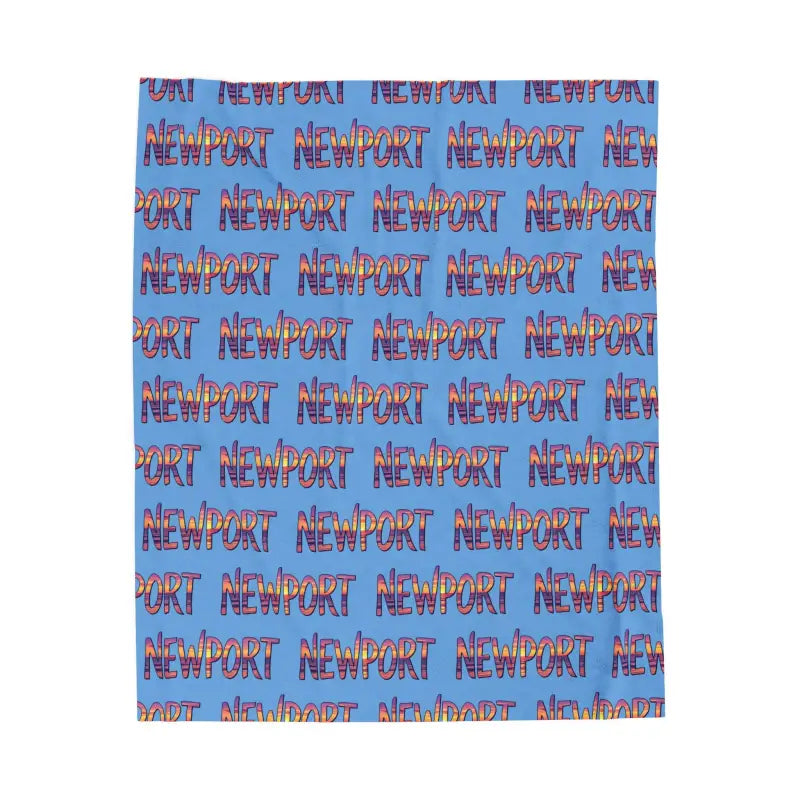 Blue blanket featuring Newport text pattern for stylish and cozy decor