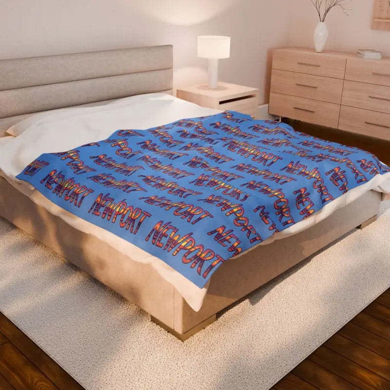 Blue Newport patterned blanket featured in Blue Blanket with Newport Text Pattern product