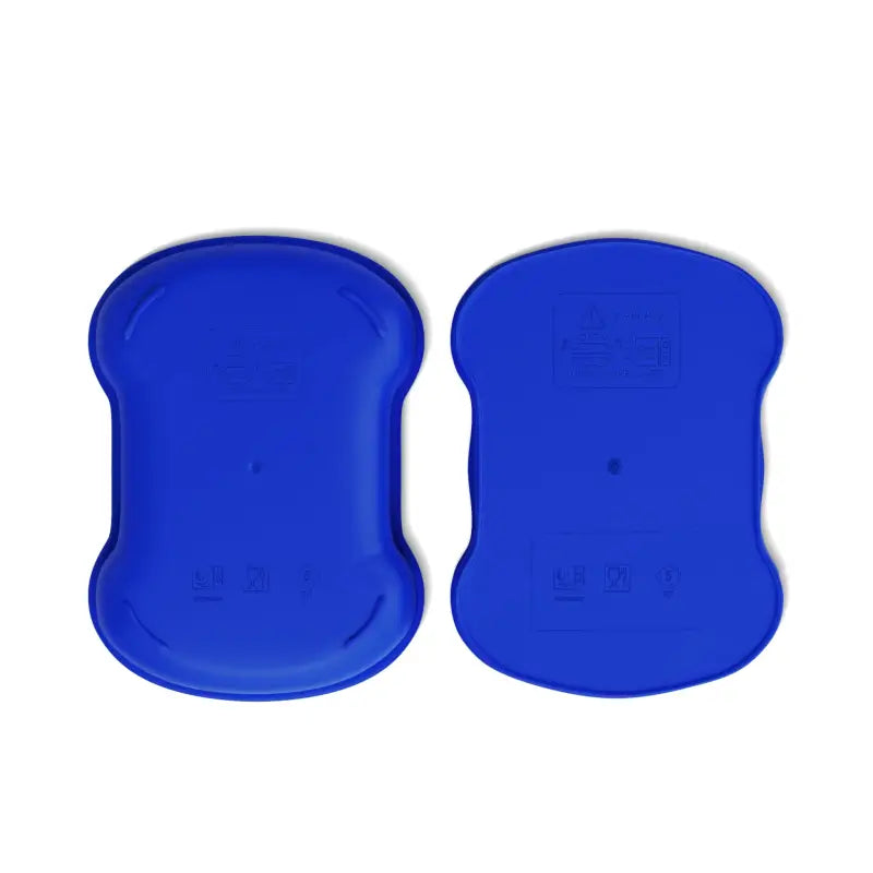 Two blue plastic knee pads featured with Blue Two Tier Bento Lunchbox Even Keel Design