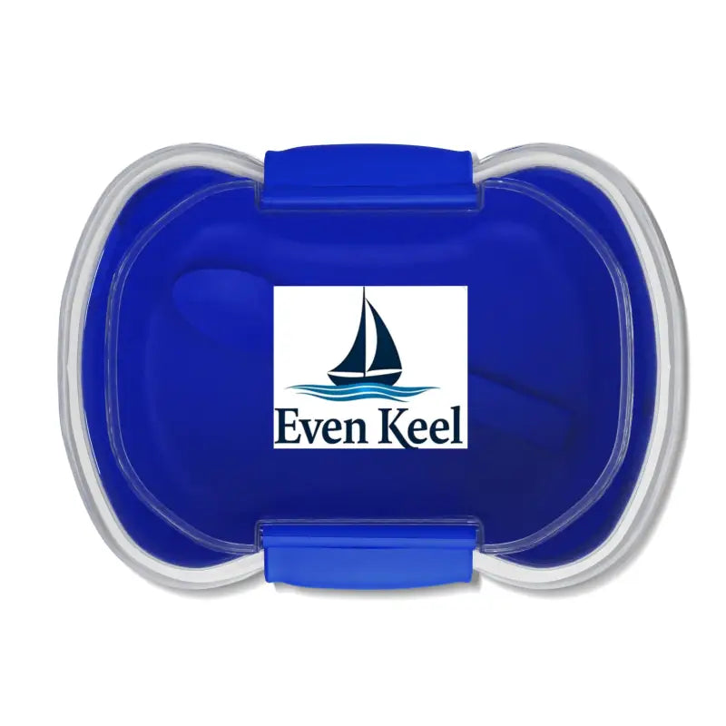 Blue plastic container in Blue Two Tier Bento Lunchbox Even Keel Signature Design