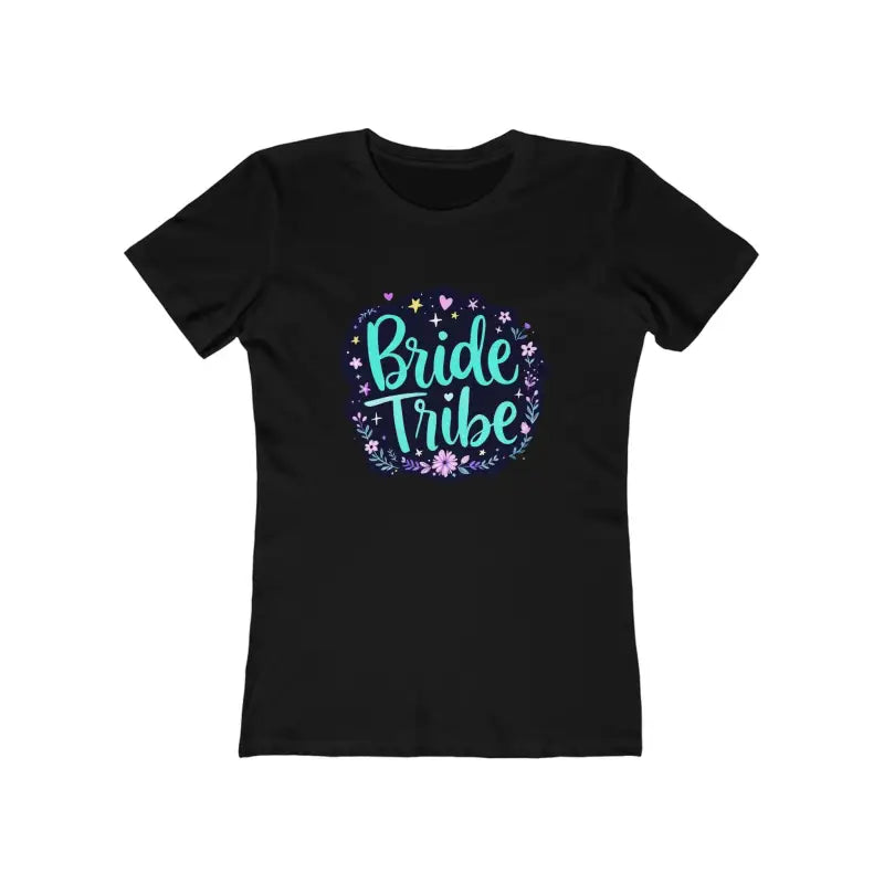 Black Bride Tribe T-shirt with floral design for Bachelorette celebrations