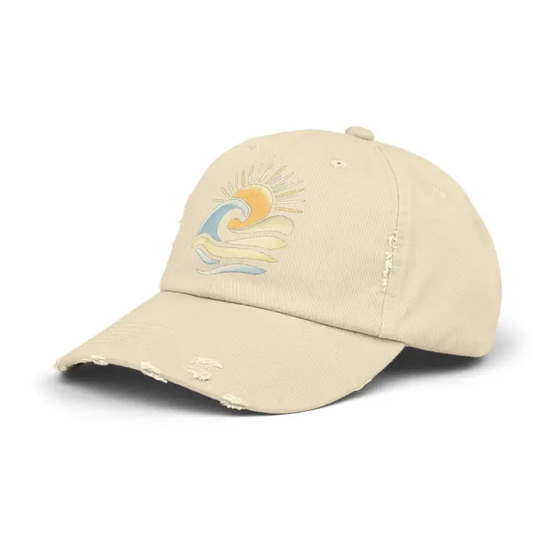 Beige distressed baseball cap from Cap Wave Sun Ocean Distressed Unisex collection