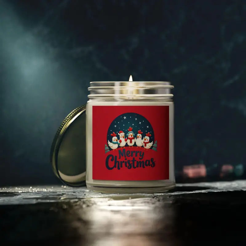 Christmas-themed Caroling Chicken Candle made of coconut apricot wax for home decor