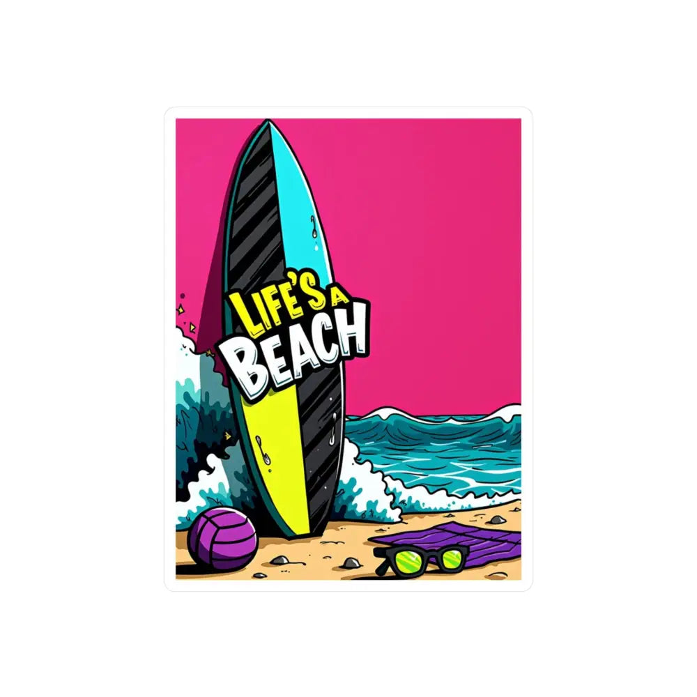 Cartoon Beach Scene Sticker Decal featuring a vibrant beach-themed cartoon design