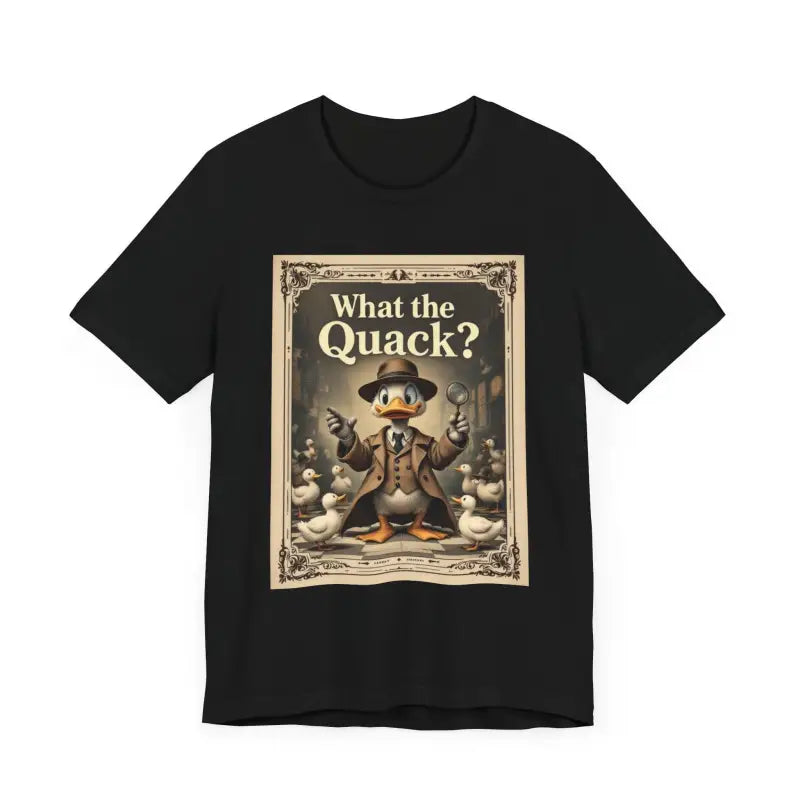 Black Cartoon Duck Detective T Shirt featuring What the Quack humor graphic design