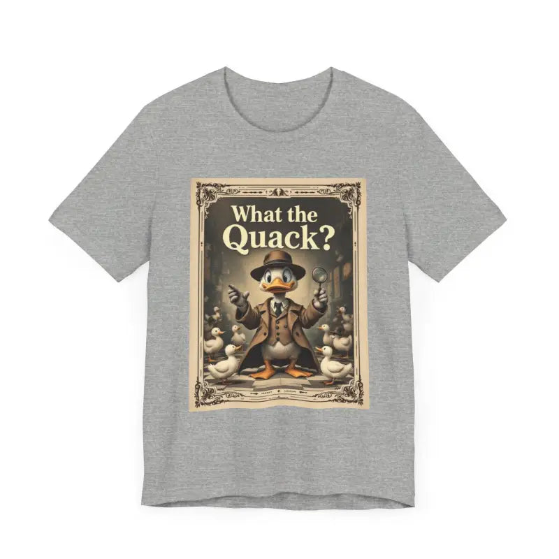 Gray Cartoon Duck Detective T-shirt featuring What the Quack humor design