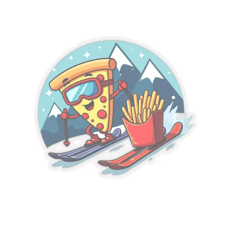 Cartoon Pizza Slice and Fries Skiing in Cartoon Pizza Slice Skiing with French Fries Sticker Set