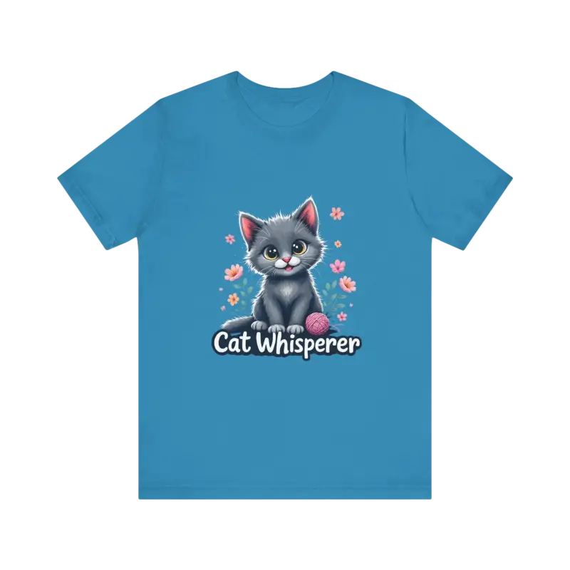 Blue Cat Whisperer T-shirt for cat lovers, perfect as a unisex gift