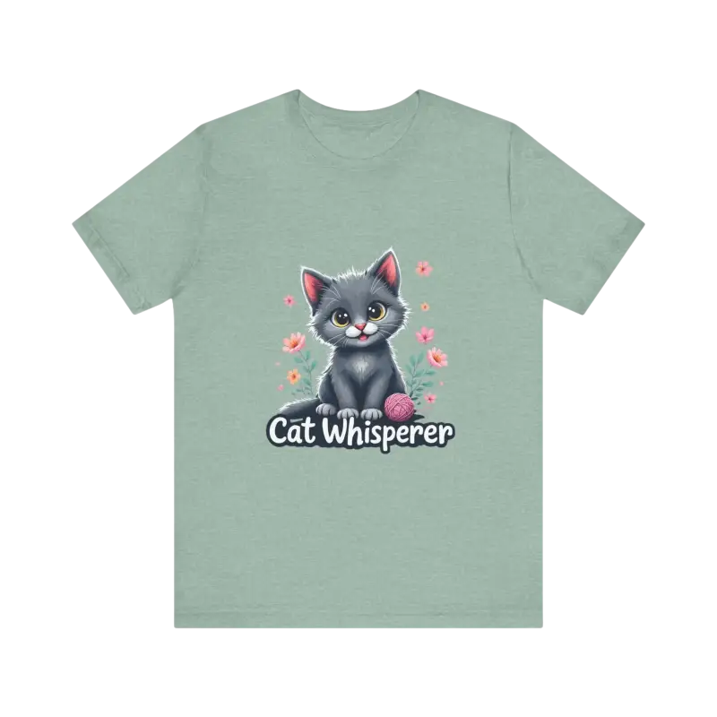 Light green Cat Whisperer t-shirt for cat lovers in unisex jersey style