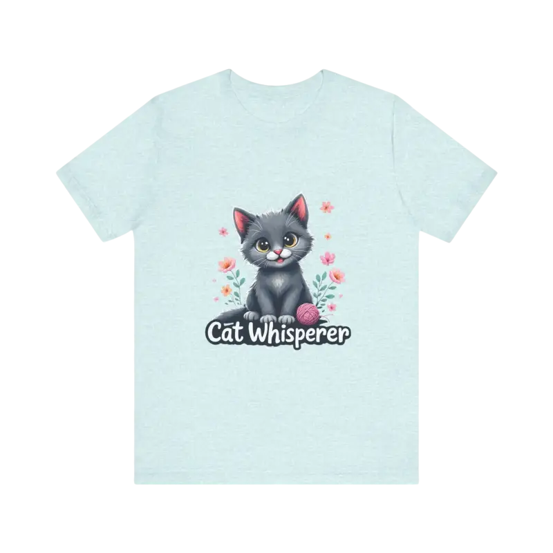 Light blue Cat Whisperer unisex jersey tee featuring a playful cat graphic design