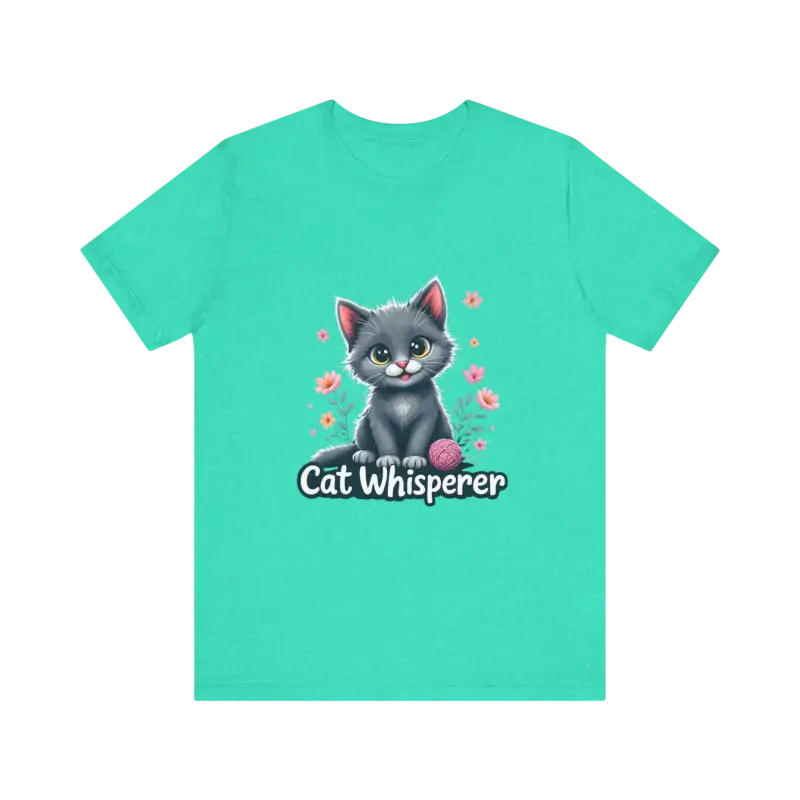 Mint-green Cat Whisperer Unisex Jersey Tee featuring a playful cat graphic for cat lovers