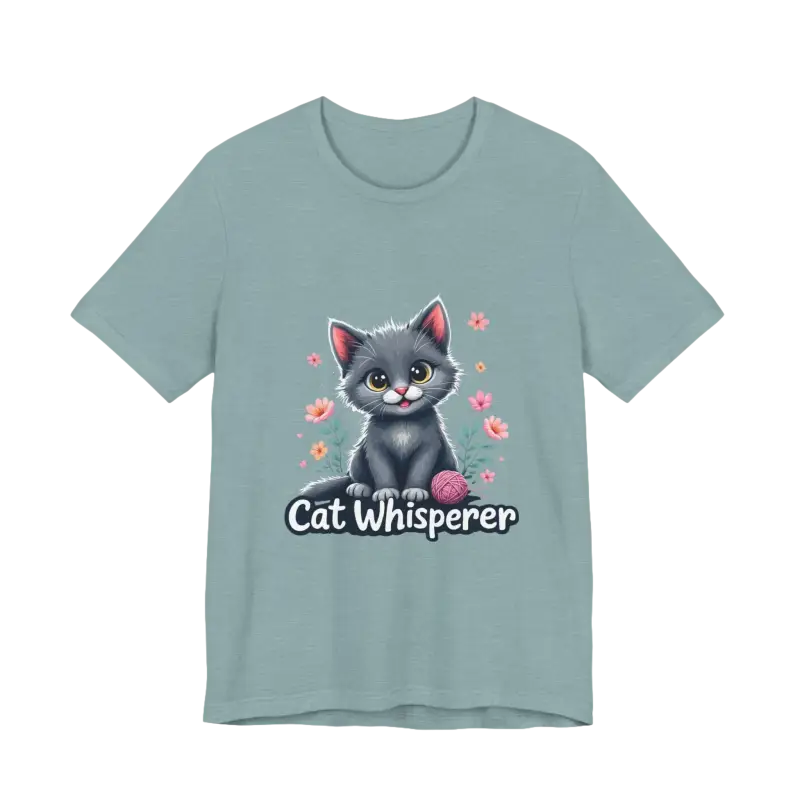 Light blue Cat Whisperer Unisex Jersey Tee, ideal gift for cat lovers