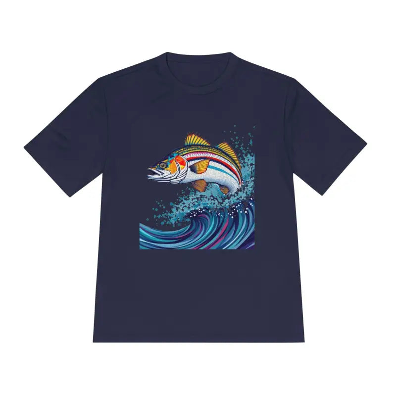 Navy blue t-shirt featuring fish design from Catch of the Day fishing apparel line